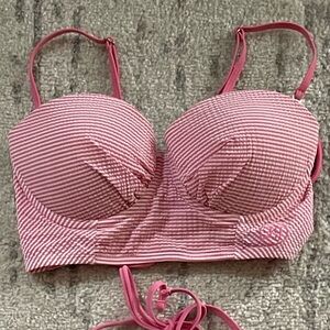 Lauren James Pink & White Striped Longline Bikini Top